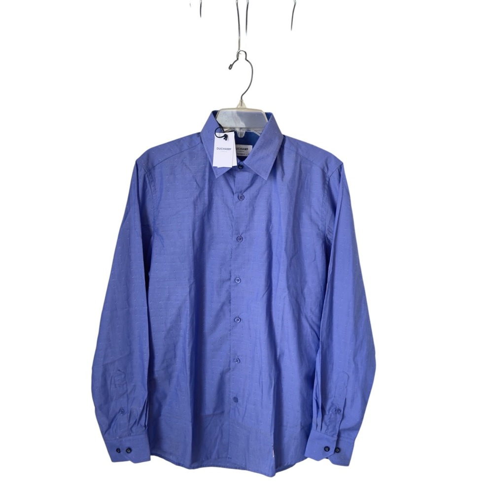Duchamp London Blue‎ Tailored Fit Button Front Dress Shirt Size 39 NWT 15…